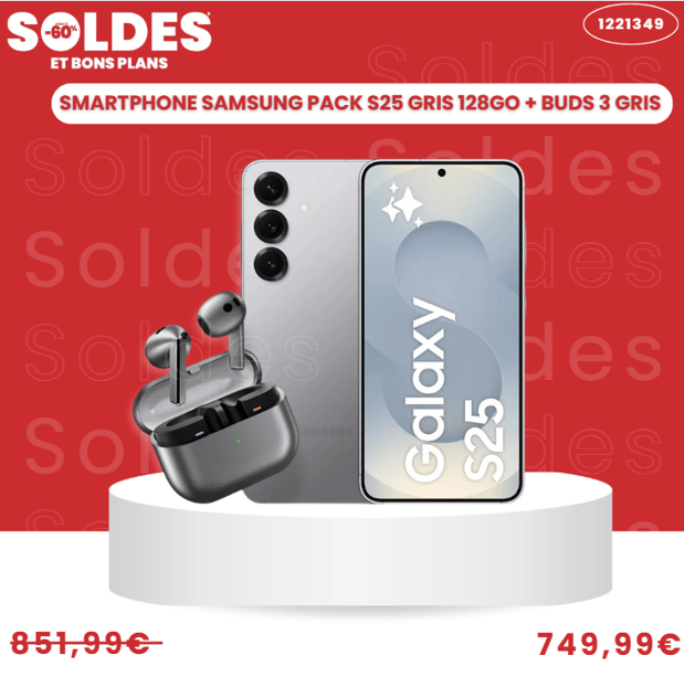 Smartphone SAMSUNG Pack S25 Gris 128Go + Buds 3 Gris