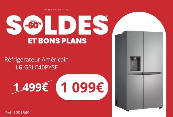 Réfrigérateur Américain LG GSLC40PYSE chez BOULANGER Perpignan