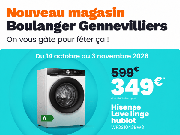 lave-linge hublot Hisense WF3S1043BW3 à 349 € au lieu de 599 €