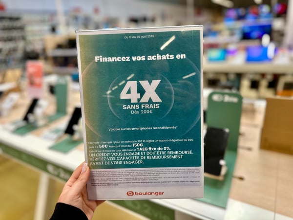 4 fois sans frais sur les smartphones reconditionnés dans votre magasin Boulanger du 13 au 28 avril 2026