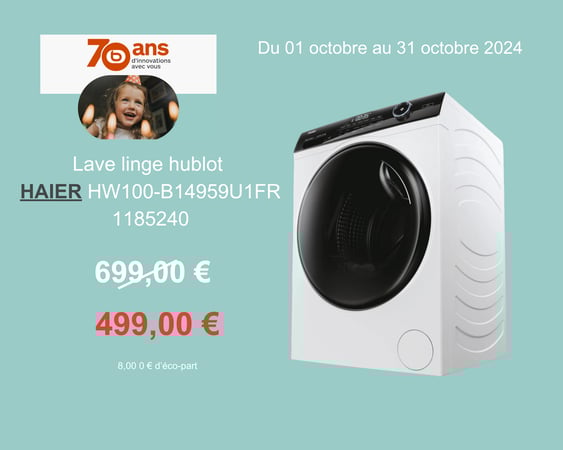 Venez découvrir l'offre exclusive Lave linge hublot HAIER HW100-B14959U1FR dans votre magasin Boulanger Bordeaux Mérignac