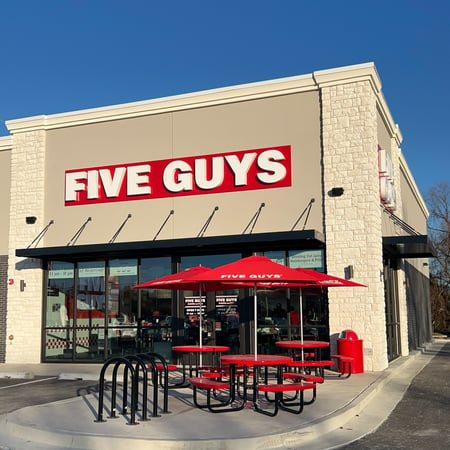 Exterior image of the Five Guys restaurant at 9441 North Garnett Road in Owasso, Oklahoma.