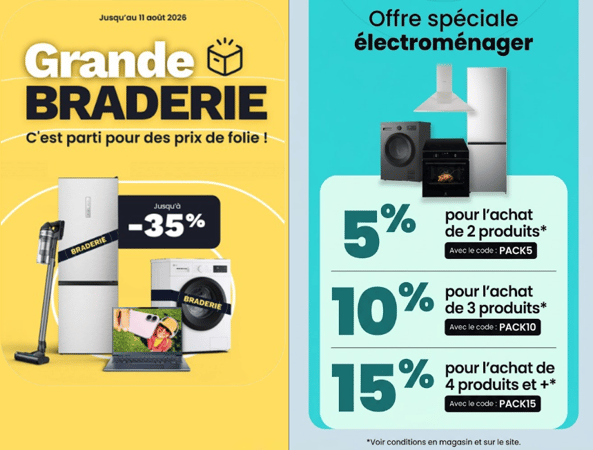 Offre spéciale Électroménager : Plus vous achetez, plus vous économisez !
Cumulez les remises grâce à nos offres packs exclusives sur l'électroménager