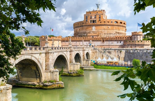 Saint Angel Castle and bridge over Tiber river