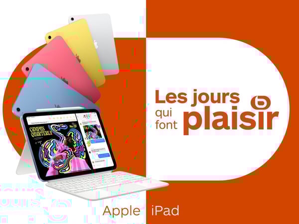 Des iPad d'Apple de différents coloris avec un clavier. Boulanger Toulouse