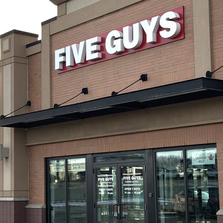 Exterior photograph of the Five Guys restaurant at 993 Fir Street in Sherwood Park, Alberta, Canada.