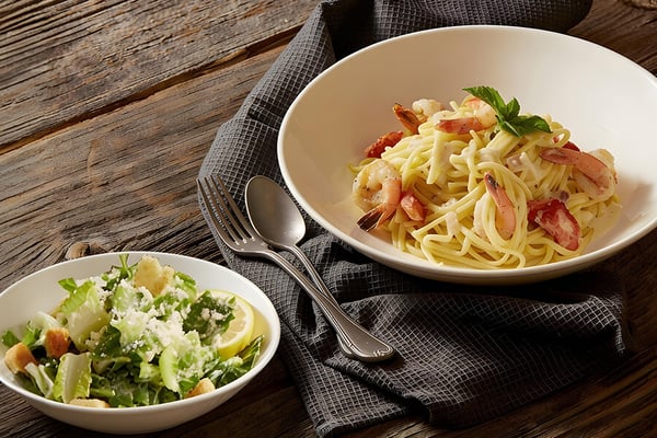 lobster shrimp linguine with caesar salad