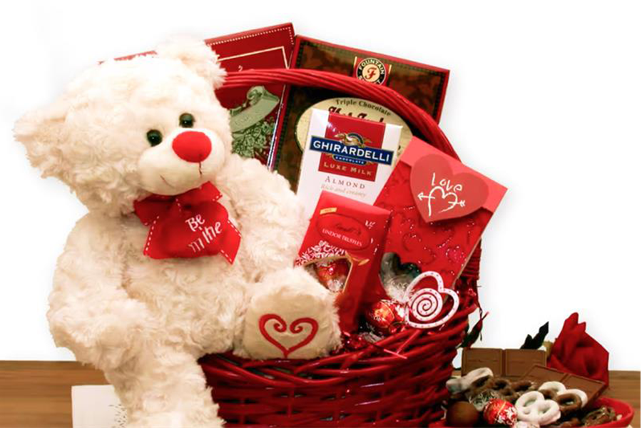 valentines day teddy bead and gift basket