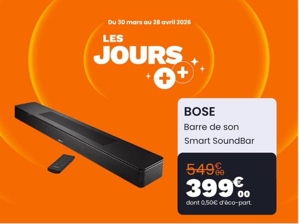 Profitez des jours ++ pour acquérir une barre de son Bose! Transformez votre salon en salle de cinéma  ! Rendez-vous pendant les jours ++ pour des offres incroyables chez Boulanger Bordeaux Mérignac.