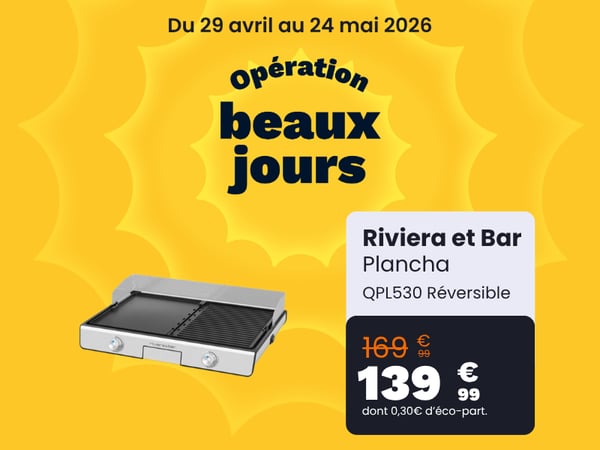 Plancha électrique RIVIERA ET BAR QPL530 réversible à poser, 45.5x28.5 cm