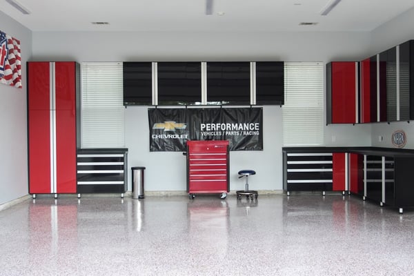 Red and black cabinets for garage storage closet California Closets Pensacola & Panama City, FL