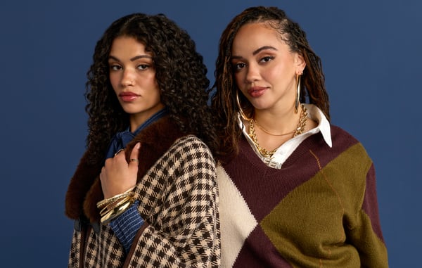 Women are wearing gold jewelry with their fall sweaters.
