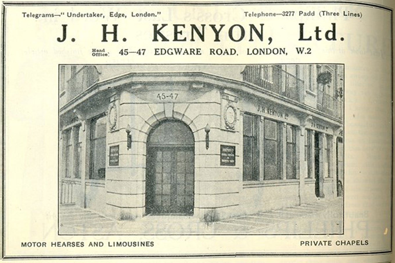 A clipping from a newspaper advert for JH Kenton funeral directors
