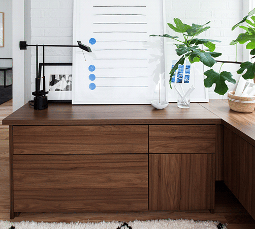 Brown work desk storage with pull out drawers