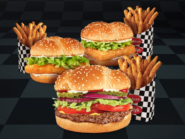 Three sandwiches, three fries