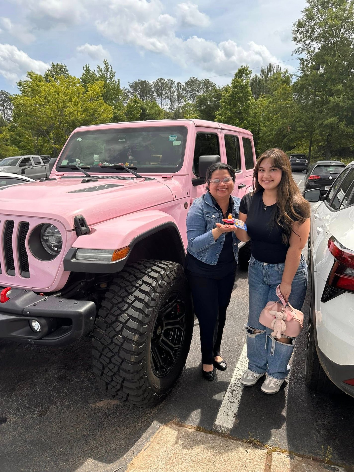 Oh no! Maria got caught ducking a Jeep!