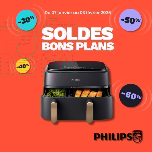 Airfryer PHILIPS NA352/00 Friteuse sans huile double panier Noir/Doré, Série 3000 9L (3+6L) chez Boulanger Vitrolles