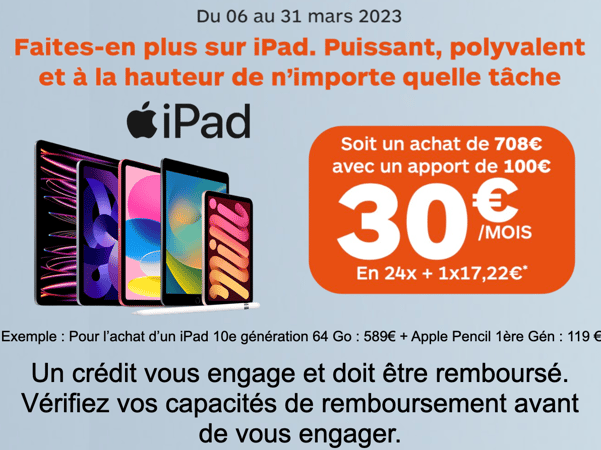 Financement iPad à  Boulanger La Rochelle Angoulins