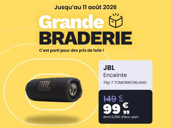 Bon plan Grande Braderie : 50 euros de remise sur l'enceinte JBL Flip 7 Tomorrowland à Boulanger Biganos