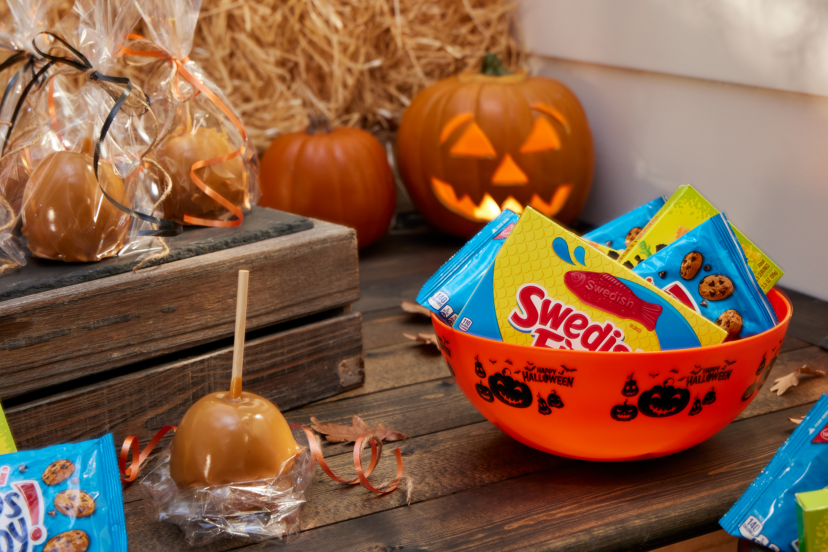 halloween candy snacks and pumpkins