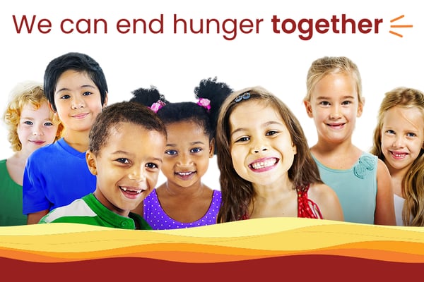 children standing together with the caption we can end hunger together
