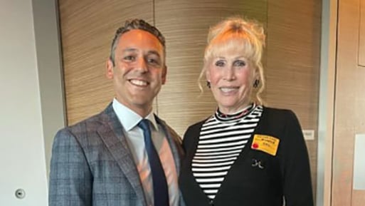 Image: Dr. Joseph Osorio, a neurosurgeon and director of Spinal Oncology and Deformity Surgery in the Department of Neurological Surgery at UC San Diego, with Michele Pease-Downey.