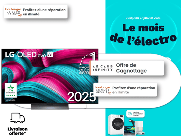 Profitez des offres exceptionnelles sur une large sélection de télévisions chez Boulanger Limoges. Jusqu’au 12 janvier, bénéficiez de 4X sans frais sur les téléviseurs à partir de 400€ et facilitez votre achat avec des paiements étalés.
Nos conseillers sont à votre disposition pour vous aider à choisir le modèle idéal en fonction de vos besoins. Venez découvrir nos offres spéciales et profitez de ces promotions après Noël sur les téléviseurs chez Boulanger Limoges !