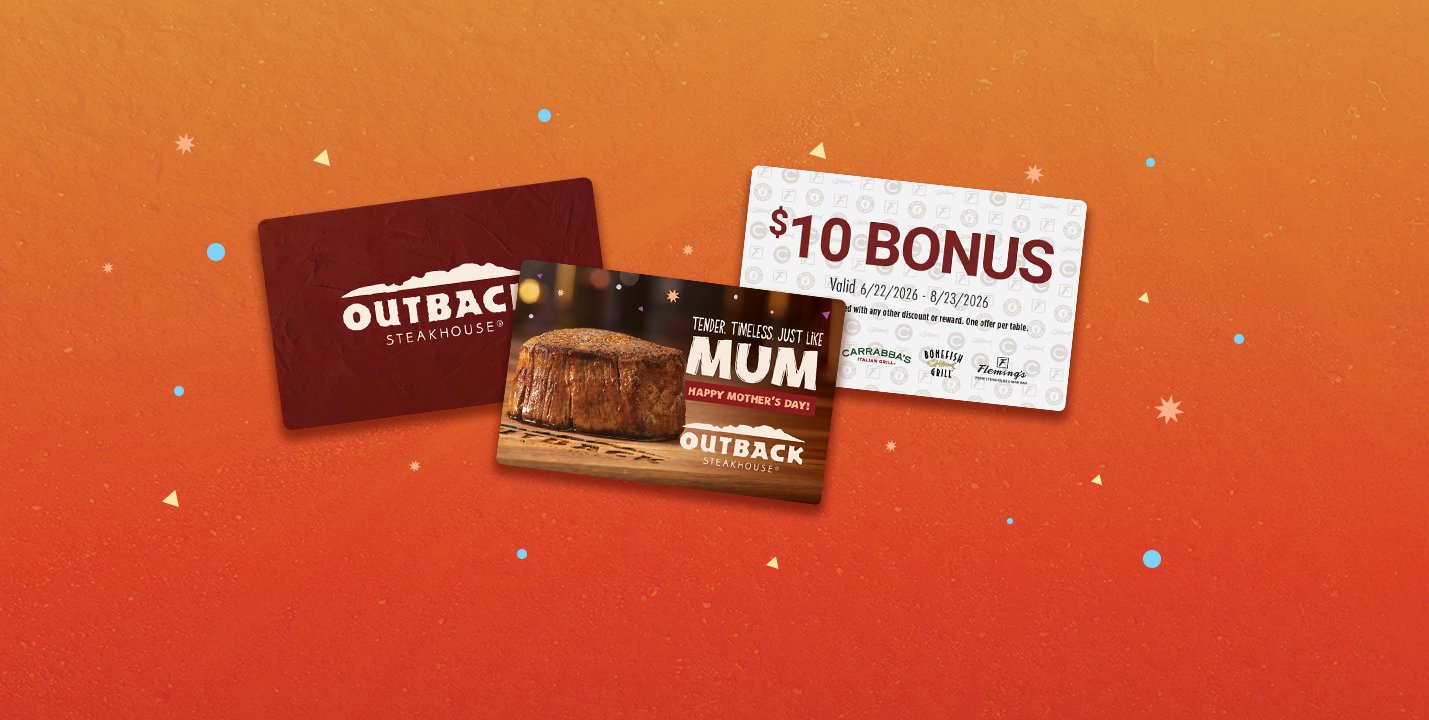 Two Outback Gift Cards with one $10 bonus card.