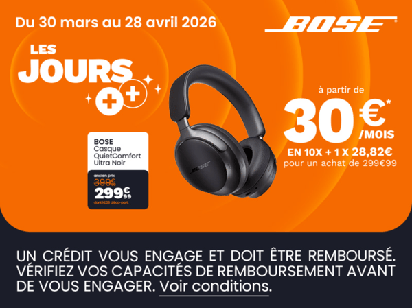 Profitez des Jours ++ pour découvrir le casque Bose QuietComfort Ultra, alliant confort et qualité sonore, disponible dès 299,99 € chez Boulanger Limoges.