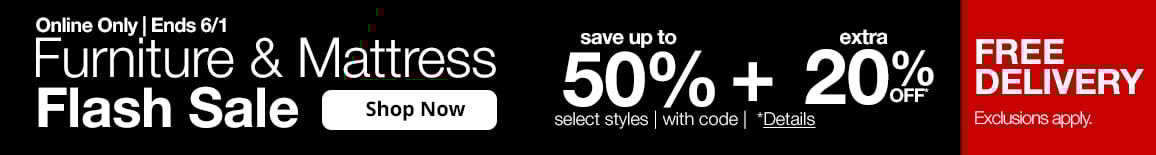 Save up to 50% off plus an extra 20% off during JCPenney's Online Only Furniture & Mattress Flash Sale