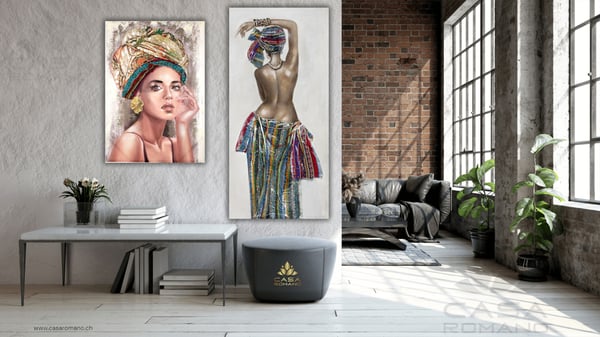 Leinwandbilder Fraumotive mit Textil-Kopftuch. Handbemalt • sofort verfügbar