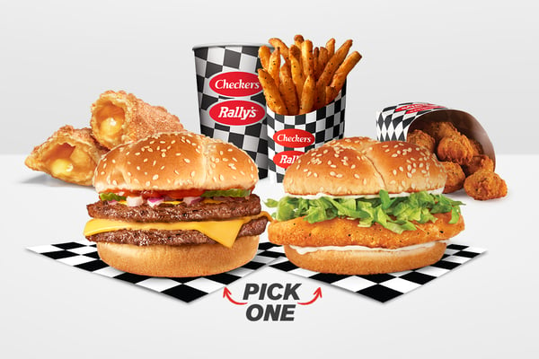 Apple Pie, Small Fry, 16 Oz Drink, 8pc Chicken Bites, Pick One Cheese Double or Spicy Chicken Sandwich