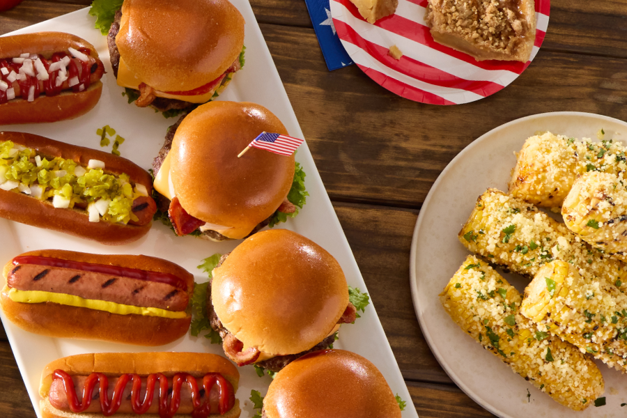 memorial day hamburgers hot dogs grilled corn on the cob and sides