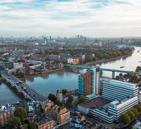 Aerial photo of the Thames and London, Putney