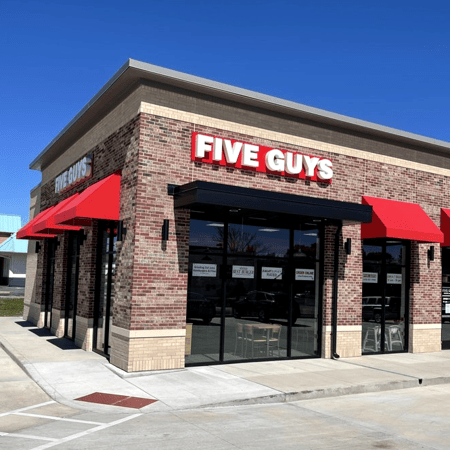 Store front of the Five Guys at 1990 Troy Road in Edwardsville, IL.