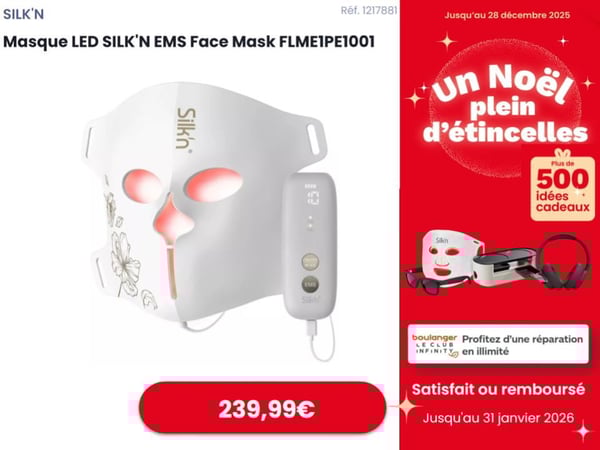 Offre spéciale : Masque LED SILK’N EMS Face Mask à 239,99 € chez Boulanger Biganos