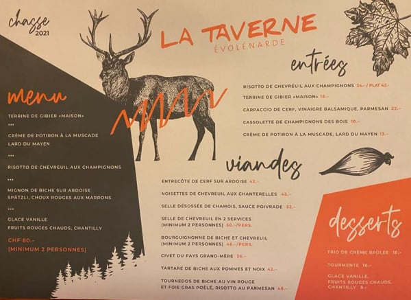 le menu chasse - à la Taverne Evolénarde - Métrailler Fabrice