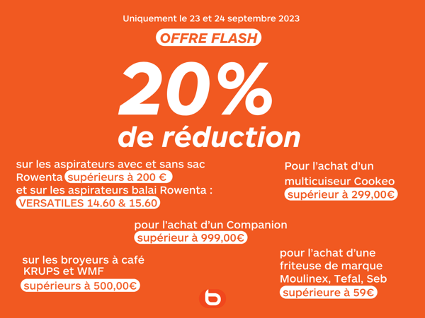 20% de réduction sur des aspirateurs, cookeo, Companion, broyeurs à café et friteuse - Boulanger Compiègne