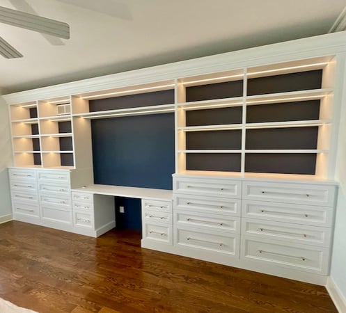 Custom wardrobe cabinets with built-in storage, shelving, and closet organization. Birmingham, Michigan