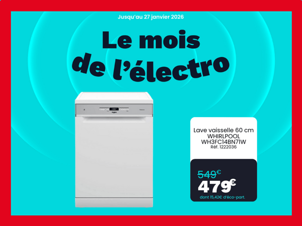 Lave vaisselle 60 cm WHIRLPOOL WH3FC14BN71W