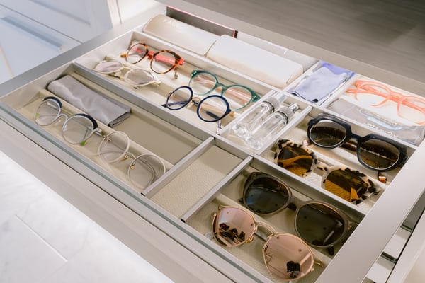 Drawer with semi-customizable leather lined organizer inserts