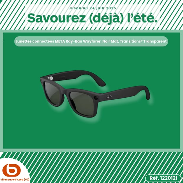 Lunettes connectées META Ray-Ban Wayfarer, Noir Mat, Transitions® Transparent/Vert Graphite