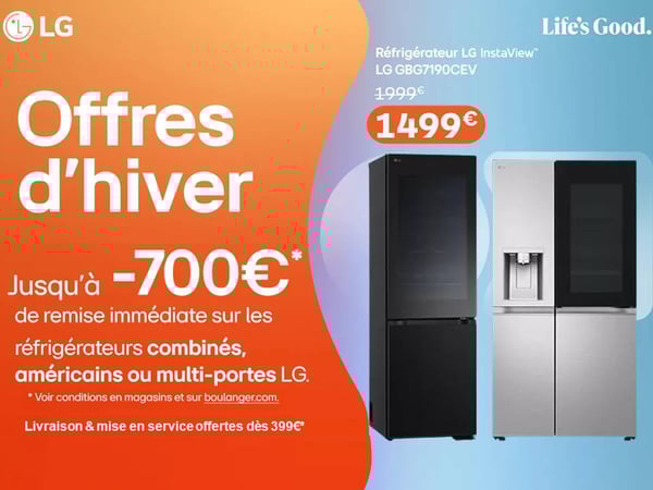 Besoin d'un frigo américain LG à Colomiers? Profitez de la livraison & de la mise en service offerte de votre frigo américain LG instaview par Boulanger Colomiers !