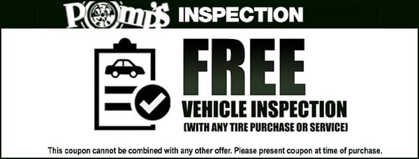 Receive a free vehicle inspection with any tire purchase or service. Cannot be combined with any other offer. Please present coupon at time of purchase.