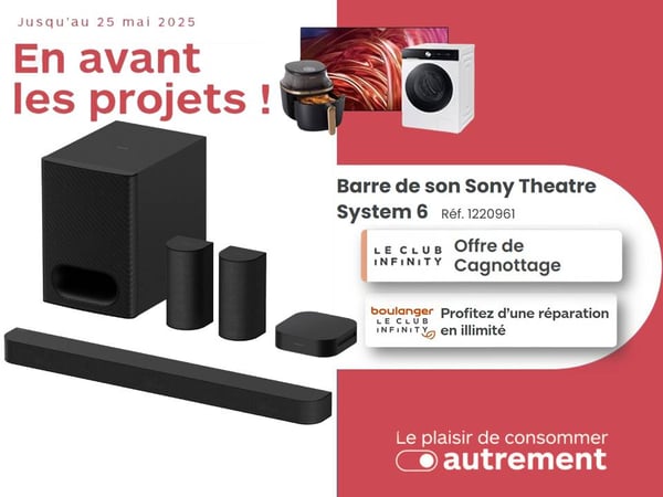 Boulanger Anglet

Barre de son Sony Theatre System 6

En avant les projets Boulanger

Système home cinema Sony Anglet

Barre de son immersive Boulanger

Offre Club Infinity Boulanger

Réparation illimitée Boulanger Anglet

Son haute fidélité Anglet

Promotion barre de son mai 2025

Cagnottage Boulanger Club Infinity