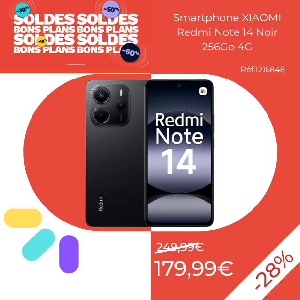 Smartphone XIAOMI Redmi Note 14 Noir 256Go 4G