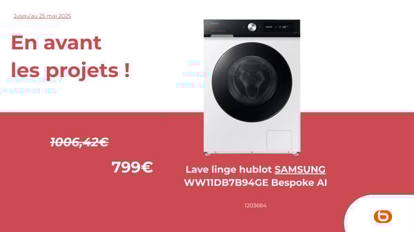 Lave linge hublot SAMSUNG WW11DB7B94GE Bespoke AI