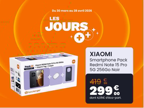 les jours ++, offre, promo , Smartphone XIAOMI Pack Redmi Note 15 Pro 5G 256Go Noir + Tag + Coque