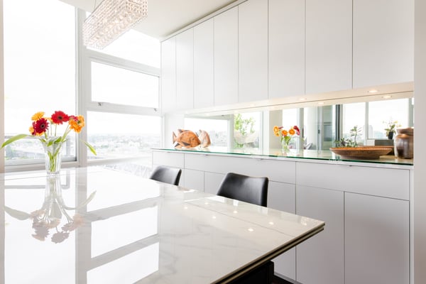 Middle distance view of built in buffet in dining room