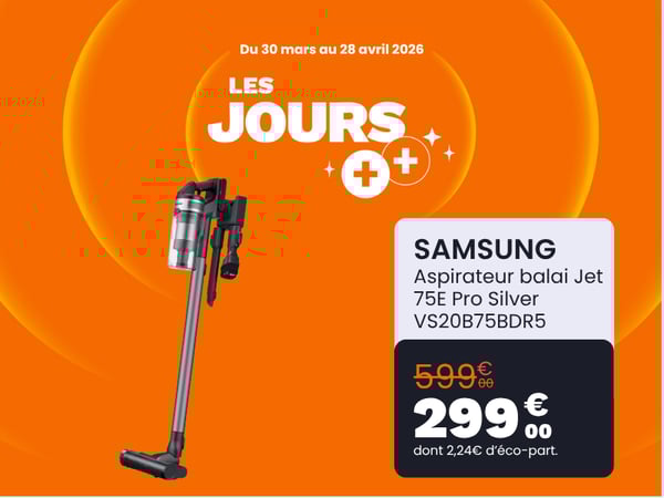Aspirateur balai SAMSUNG Jet 75E Pro Silver VS20B75BDR5
, les jours ++, offre , promo